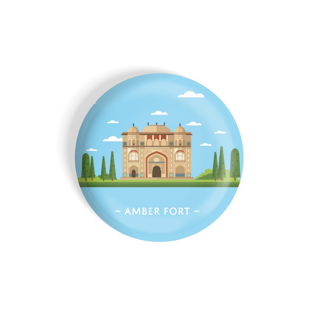 dhcrafts Round Fridge Magnet Blue Color Monuments Amber Fort Glossy Finish Design Pack of 1 (58 mm)